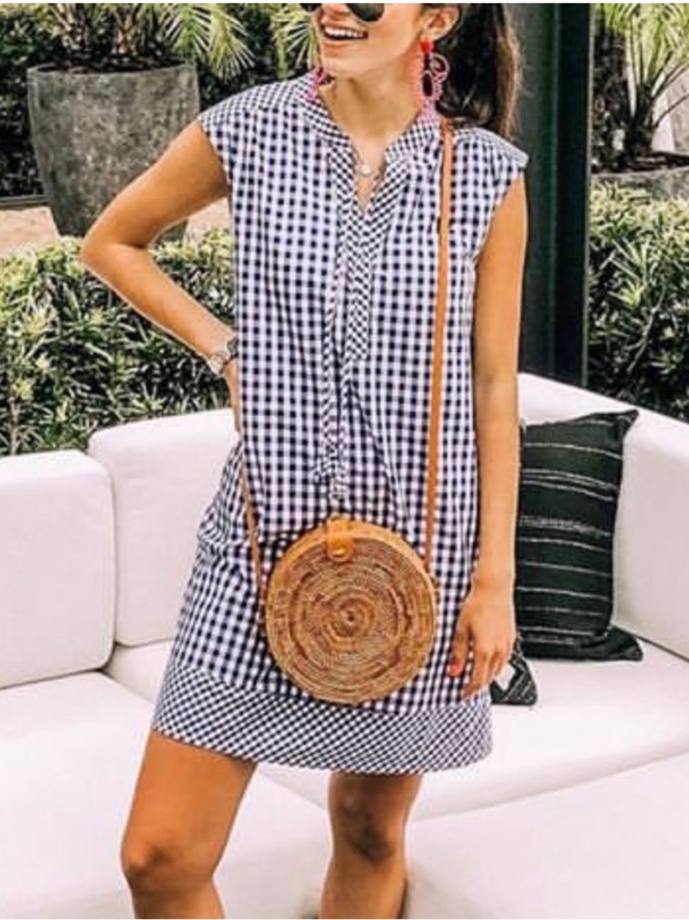 Vineyard Vines Navy & White Gingham Dress Large Excellent Condition 100% Cotton